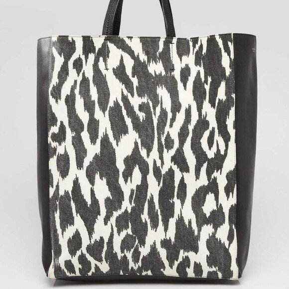 Celine Black/White Leopard Jute Bi-Color Vertical Cabas Bag - Picture 1 of 12